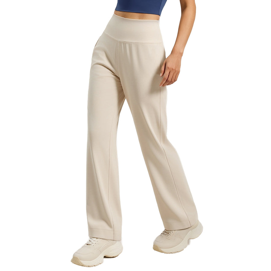 Womens Solid-Color Loose Straight Yoga Pants with Back Pockets