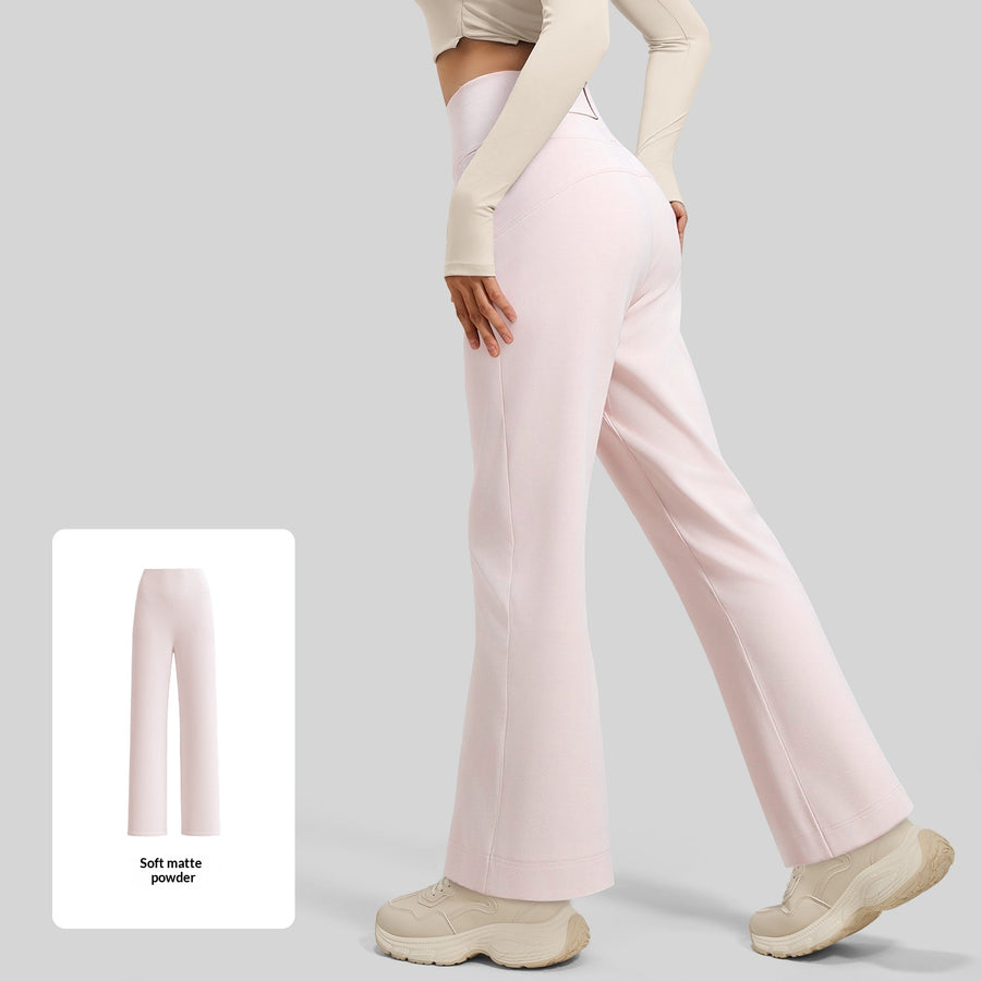 Womens Solid-Color Loose Straight Yoga Pants with Back Pockets