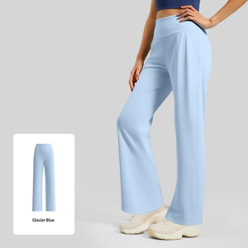 Womens Solid-Color Loose Straight Yoga Pants with Back Pockets