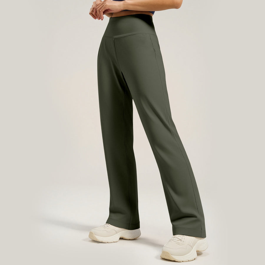 Womens Solid-Color Loose Straight Yoga Pants with Back Pockets