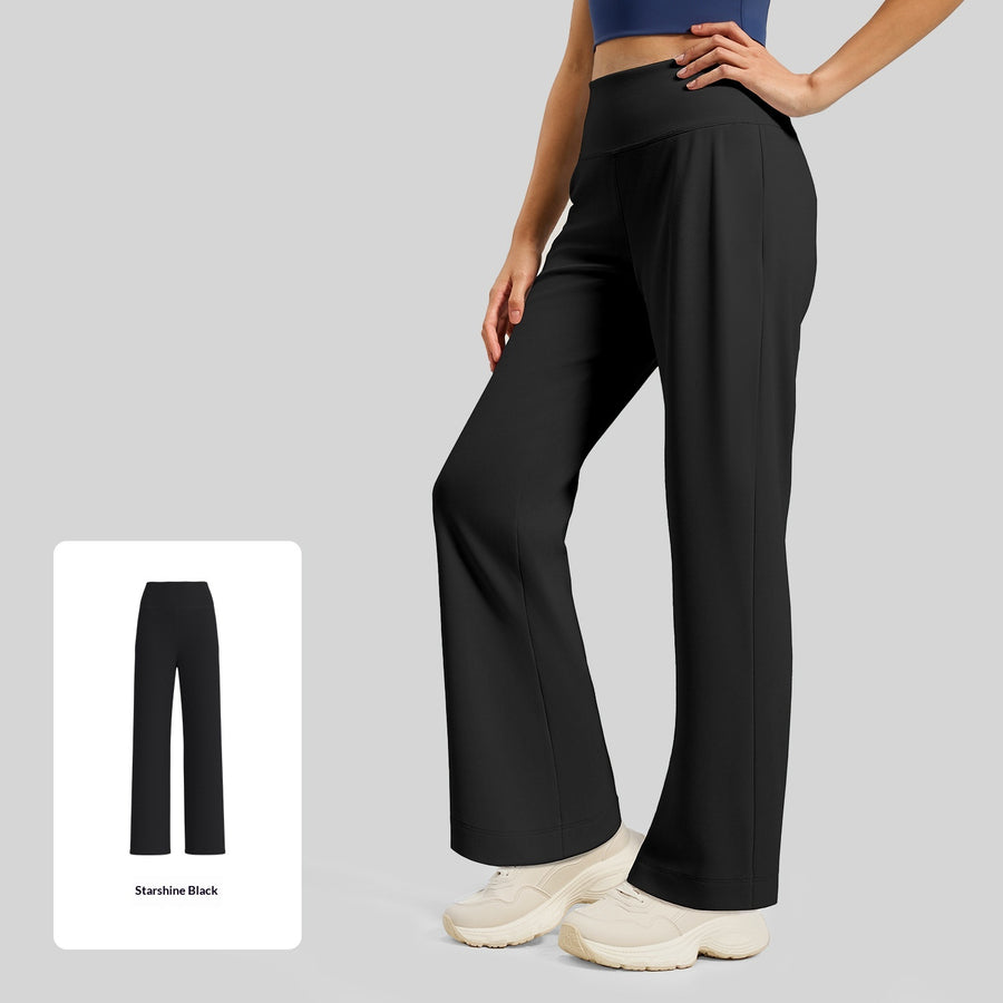 Womens Solid-Color Loose Straight Yoga Pants with Back Pockets