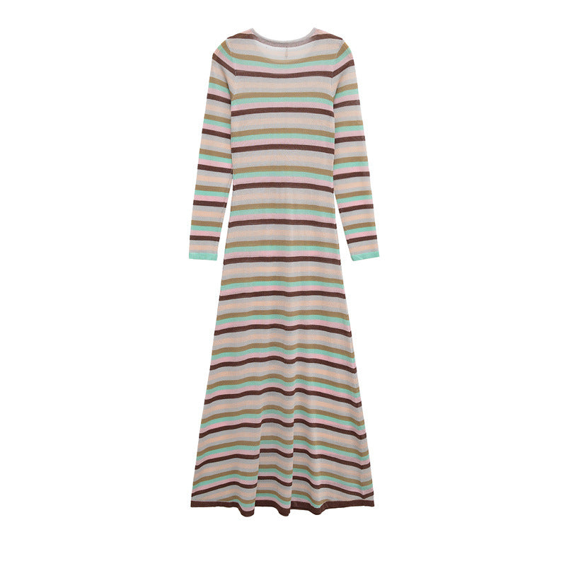Womens Metallic Stripe Long-Sleeve Dress for Elegance
