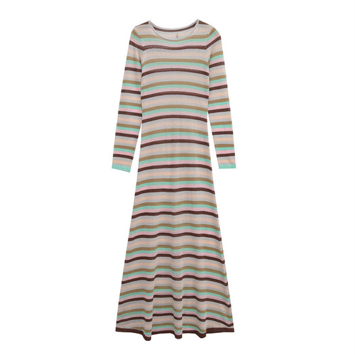 Womens Metallic Stripe Long-Sleeve Dress for Elegance