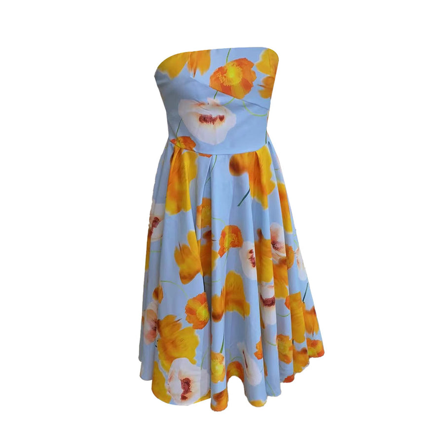 Womens Sleeveless Floral Print Evening Dress - Elegant Style