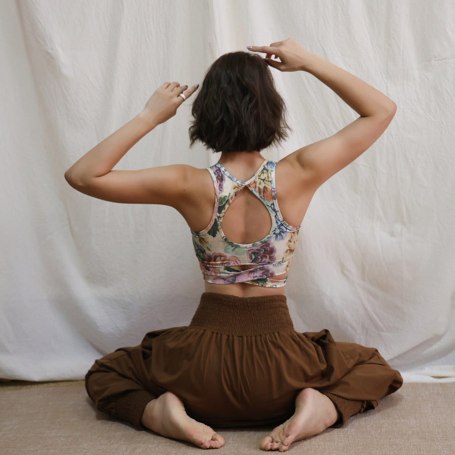 Retro New Chinese Style Yoga Tank Top Set with Bra Pads