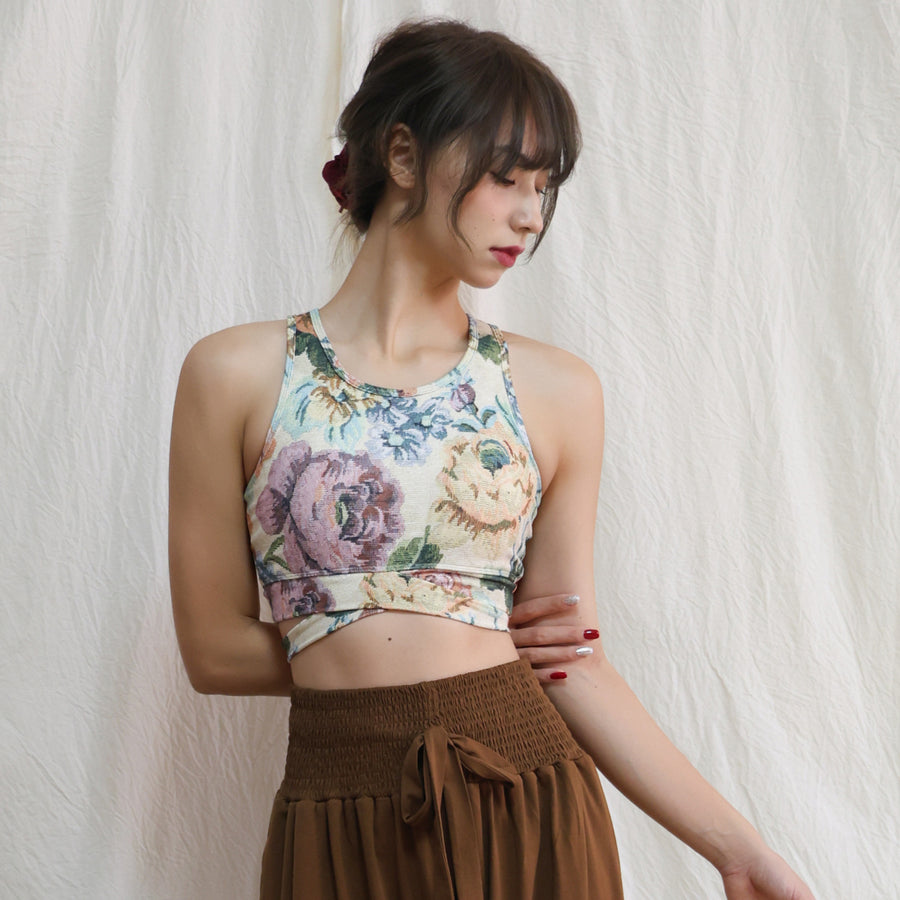 Retro New Chinese Style Yoga Tank Top Set with Bra Pads