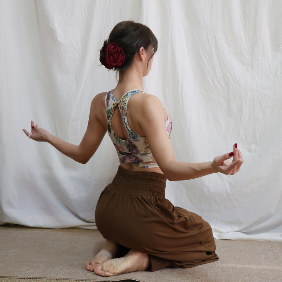 Retro New Chinese Style Yoga Tank Top Set with Bra Pads