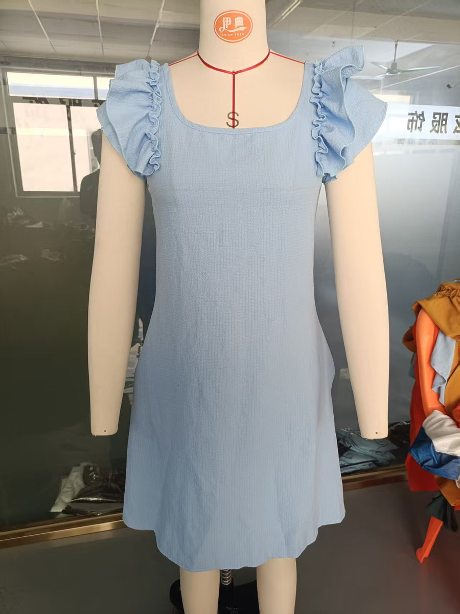 Womens Loose-fitting Dress With Lotus-leaf Sleeves