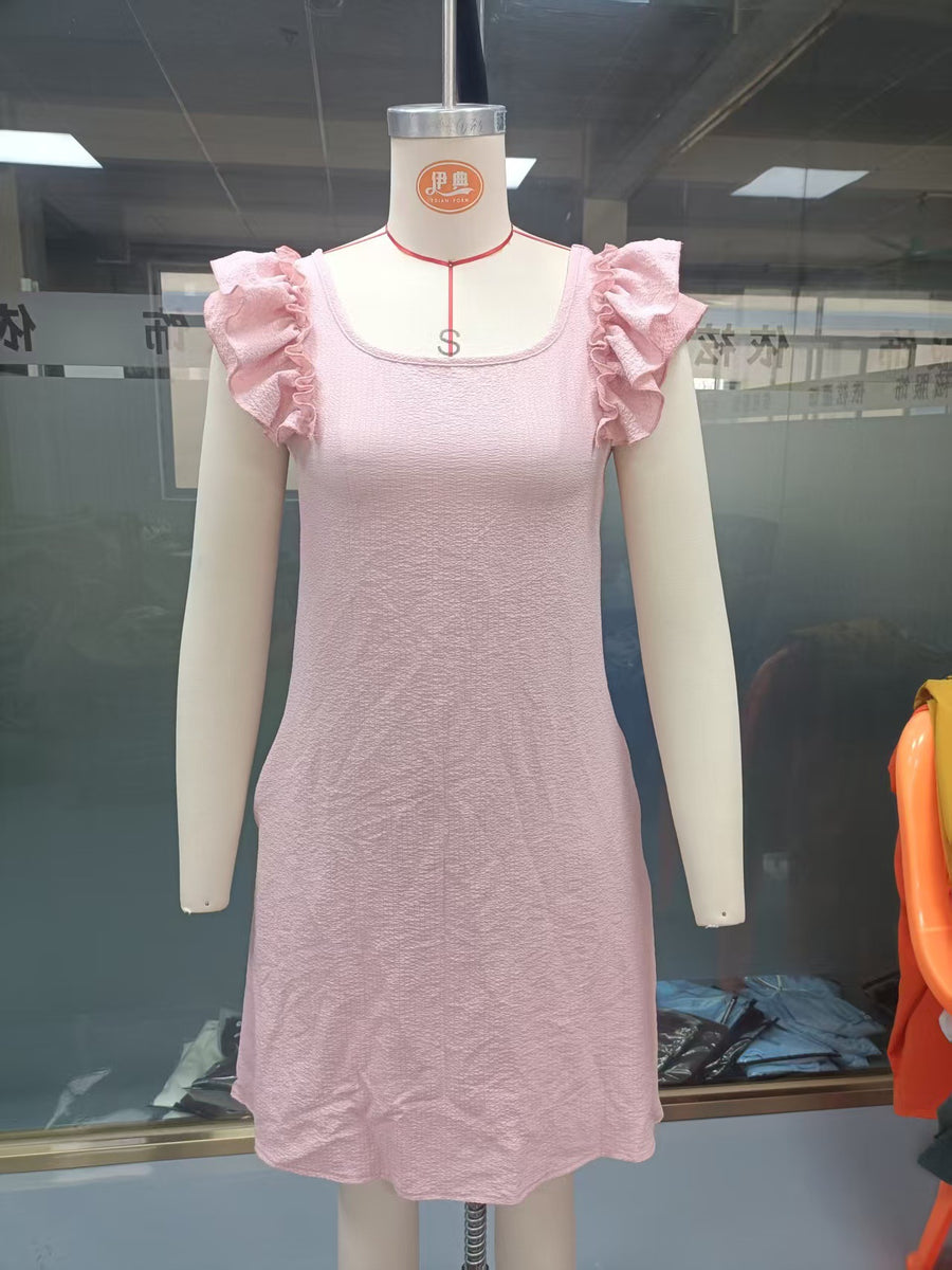 Womens Loose-fitting Dress With Lotus-leaf Sleeves