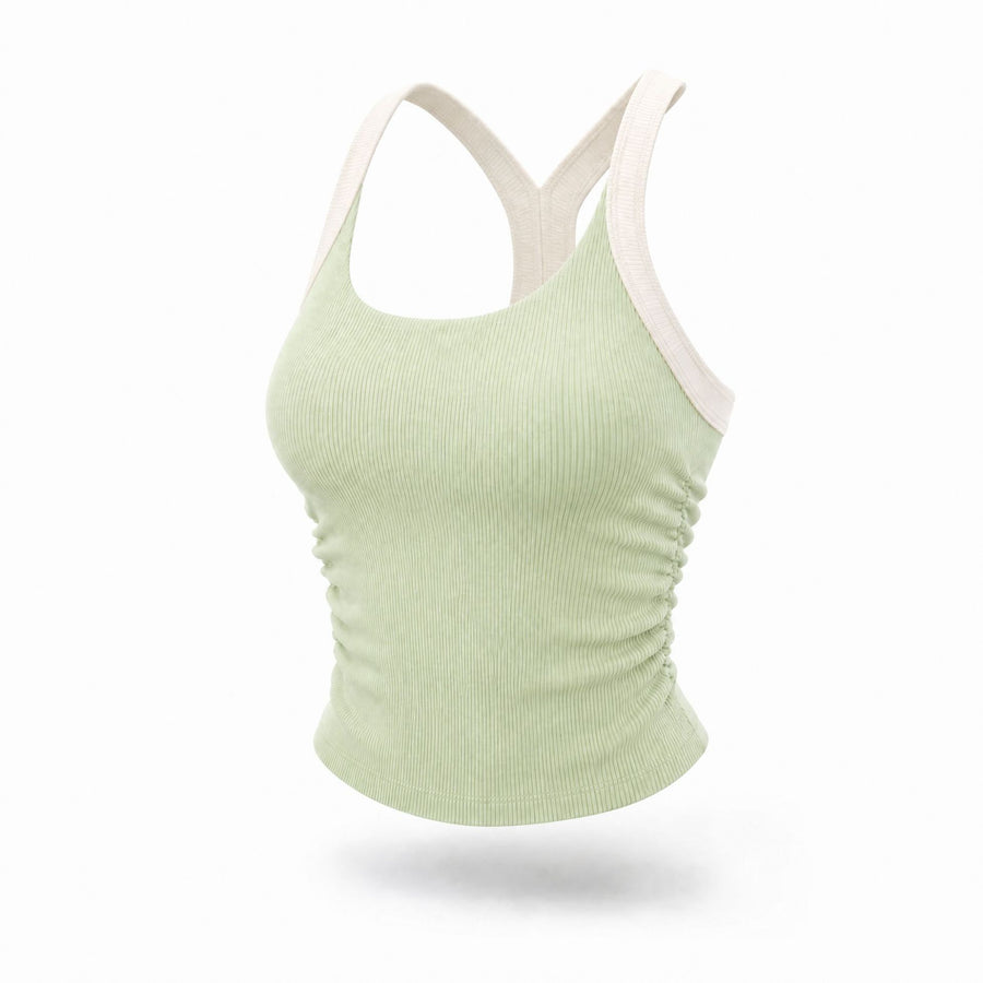 One-piece sports bra with chest pads for yoga enthusiasts