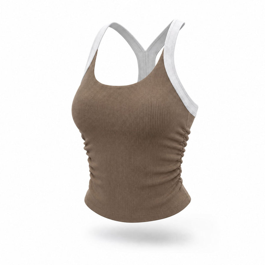 One-piece sports bra with chest pads for yoga enthusiasts
