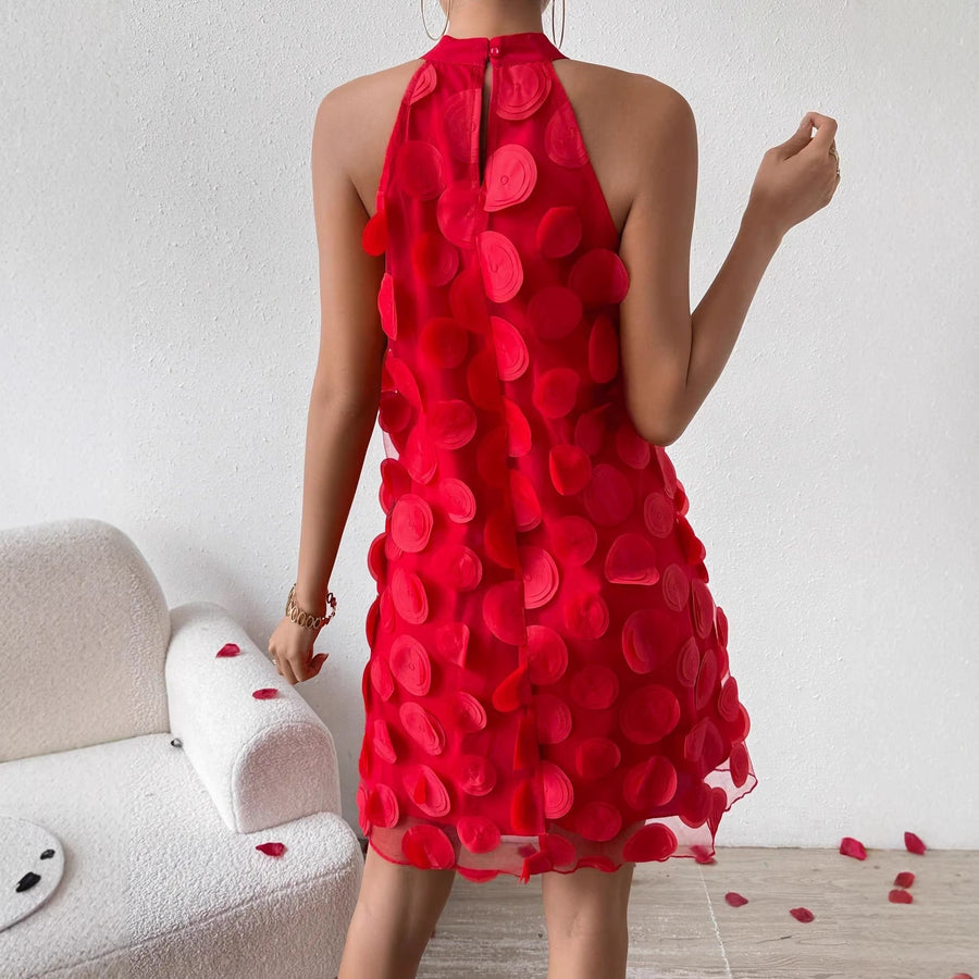 Three-dimensional Floral Halter-neck Evening Dress
