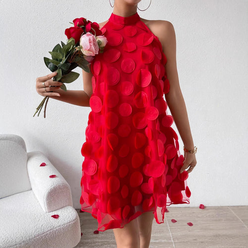 Three-dimensional Floral Halter-neck Evening Dress