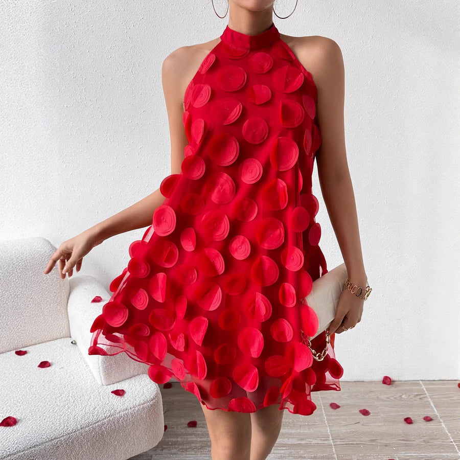 Three-dimensional Floral Halter-neck Evening Dress
