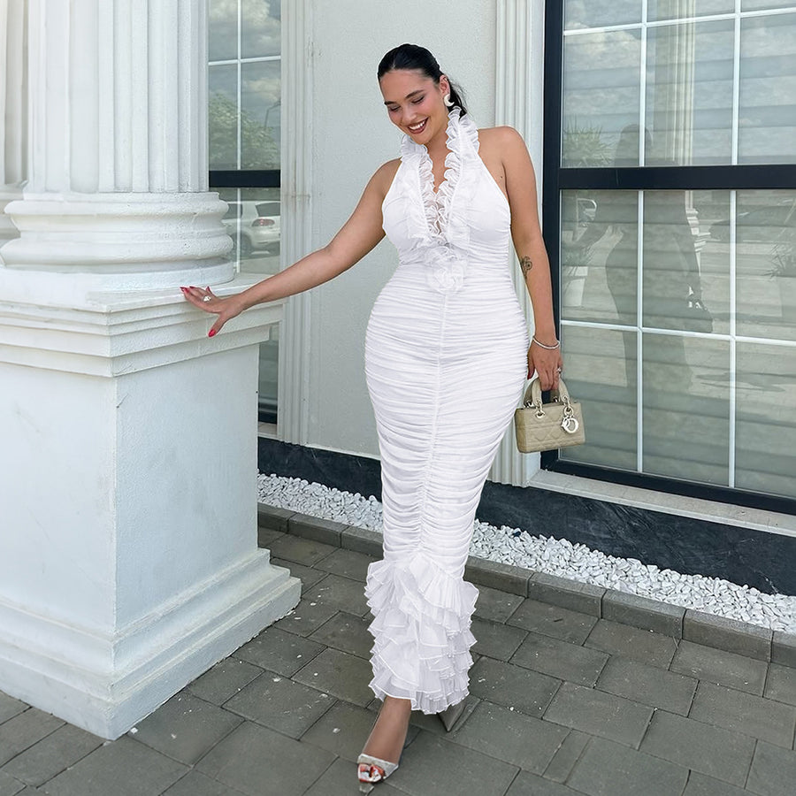 Womens Sexy Halter-neck Ruffled Dress for Effortless Style