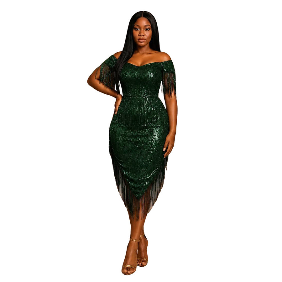 Fashionable Off-Shoulder Irregular Tassel Dress for Women