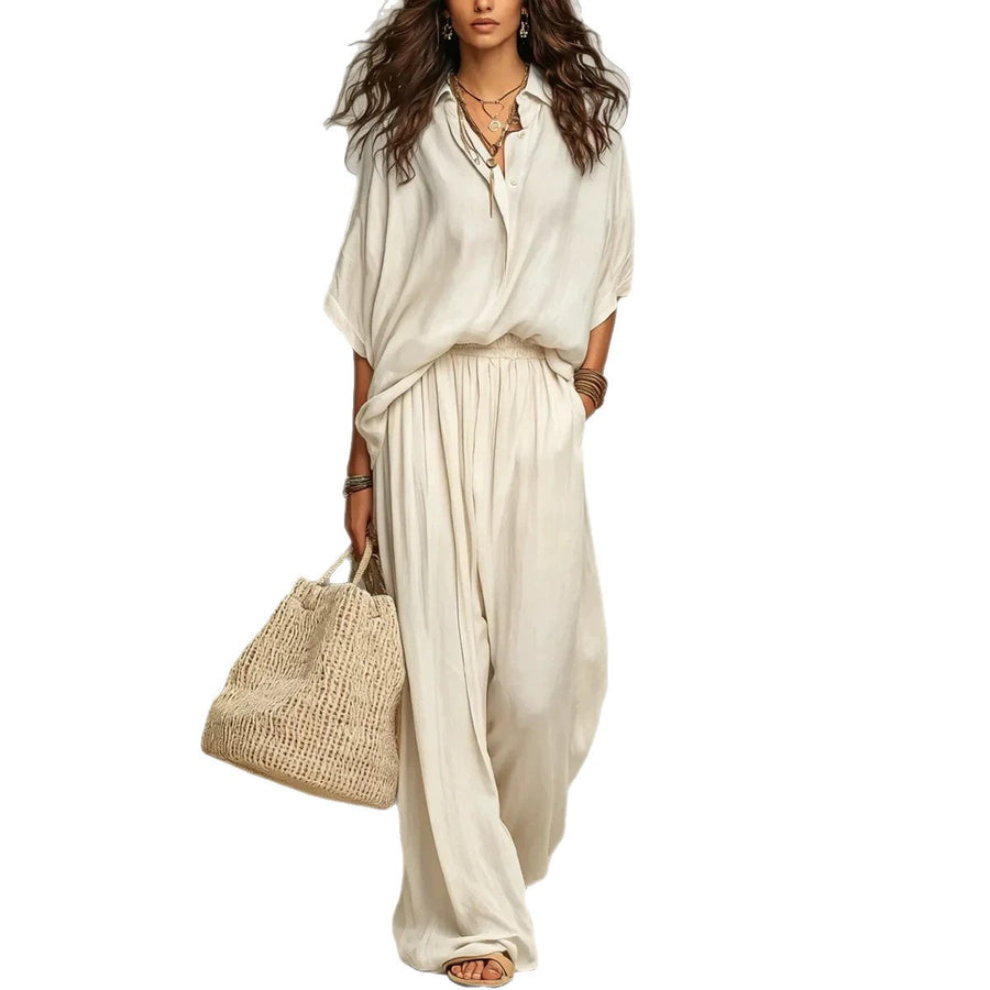 Womens Minimalist Shirt And Wide-leg Pants Set - Chic Two Piece Set