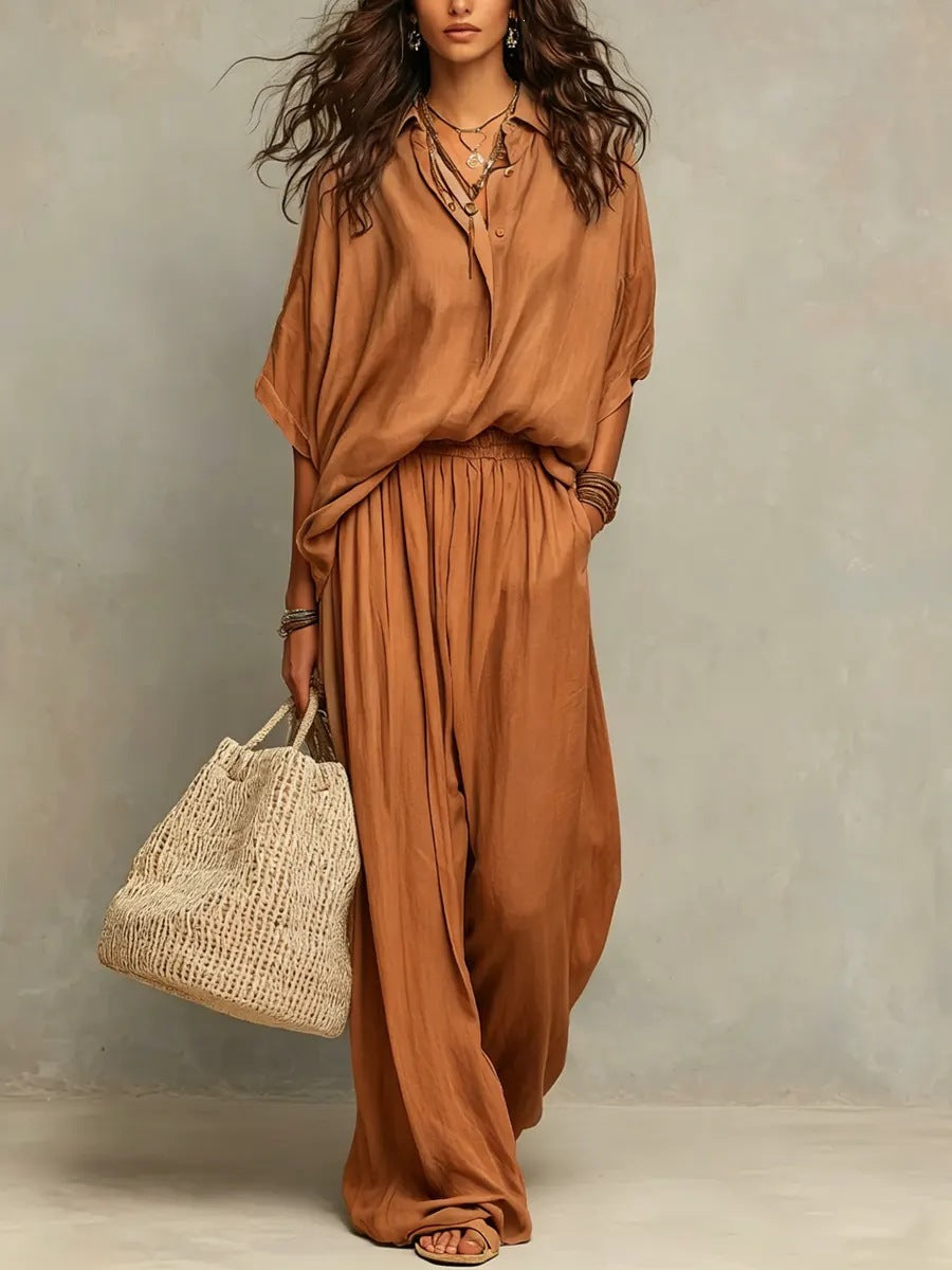 Womens Minimalist Shirt And Wide-leg Pants Set - Chic Two Piece Set