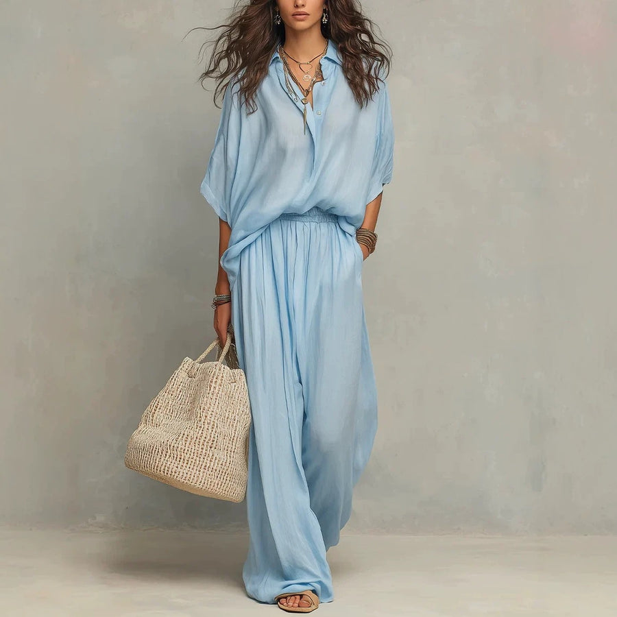 Womens Minimalist Shirt And Wide-leg Pants Set - Chic Two Piece Set