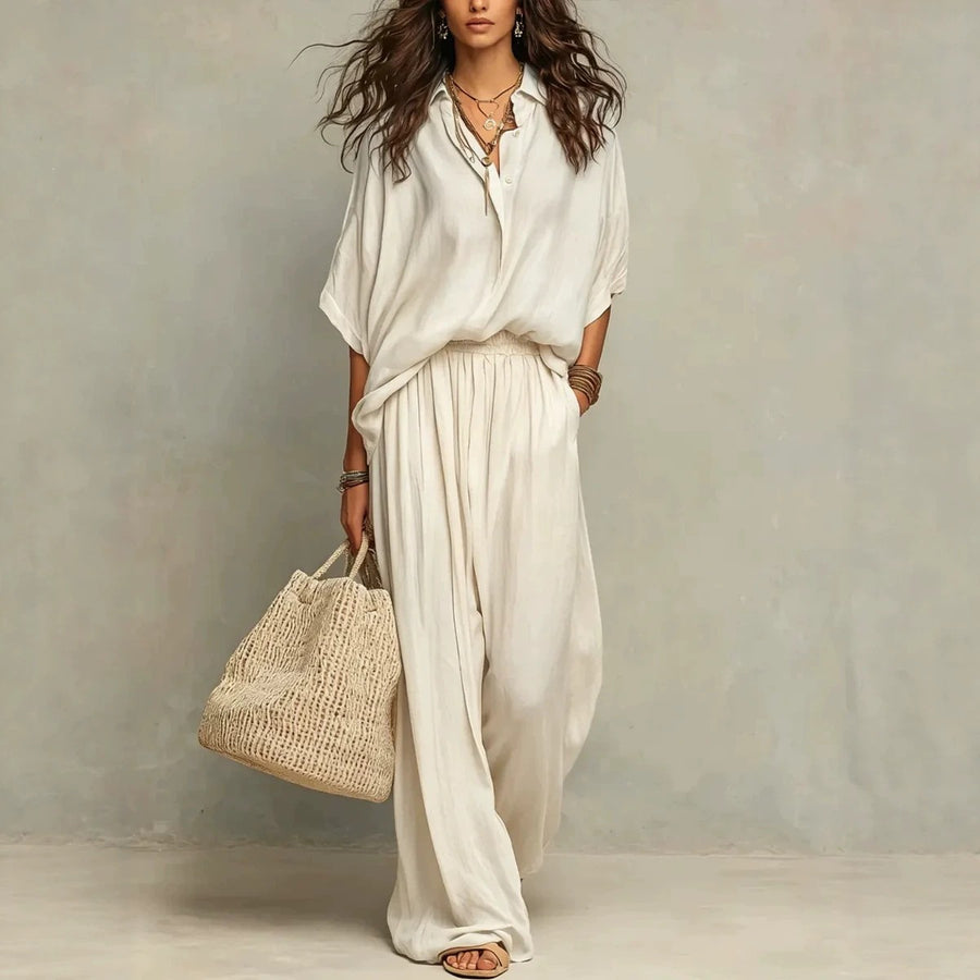 Womens Minimalist Shirt And Wide-leg Pants Set - Chic Two Piece Set