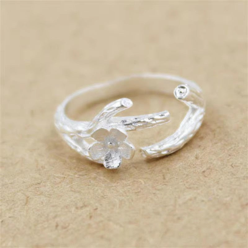 S925 Sterling Silver Open-Ring Delicate Flower & Branch Ring