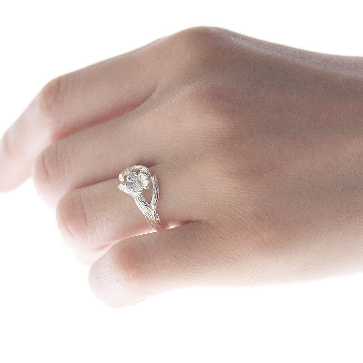 S925 Sterling Silver Open-Ring Delicate Flower & Branch Ring
