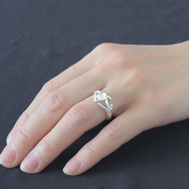 S925 Sterling Silver Open-Ring Delicate Flower & Branch Ring