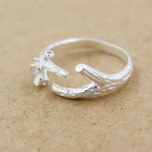 S925 Sterling Silver Open-Ring Delicate Flower & Branch Ring