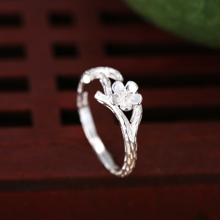 S925 Sterling Silver Open-Ring Delicate Flower & Branch Ring