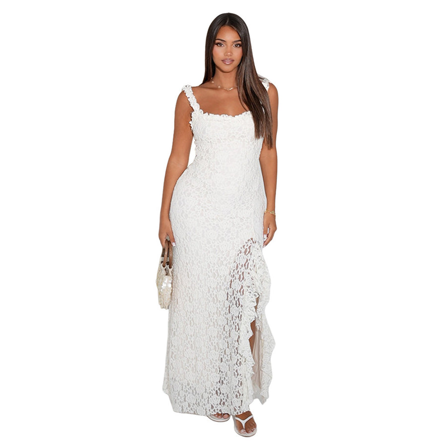 Sexy Lace-Trimmed High-Slit Strap Dress for Women