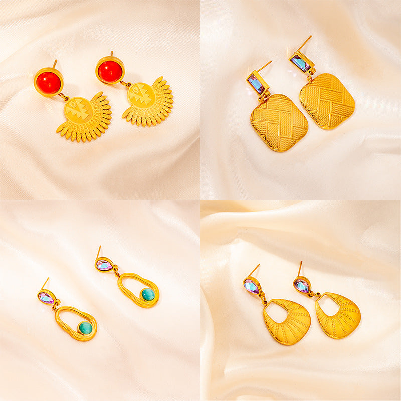 Geometric Square Tassel Butterfly Stainless Steel Earrings