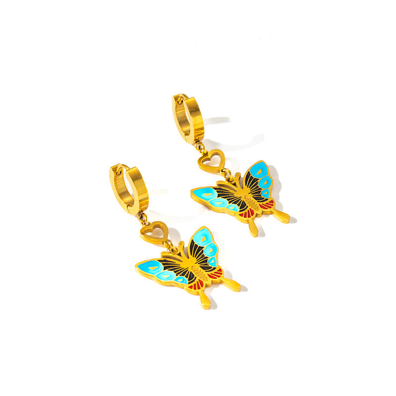 Geometric Square Tassel Butterfly Stainless Steel Earrings