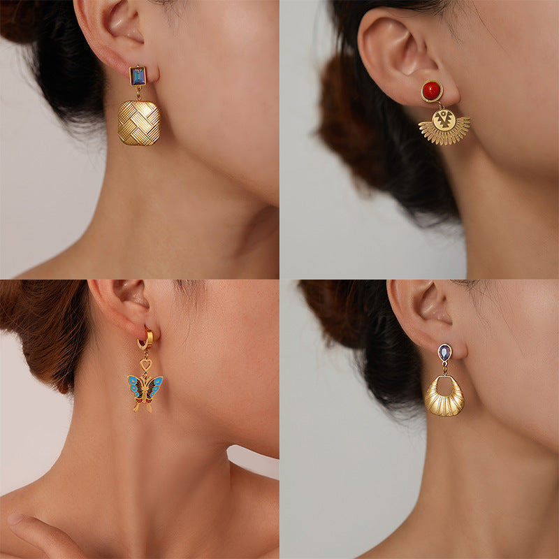 Geometric Square Tassel Butterfly Stainless Steel Earrings