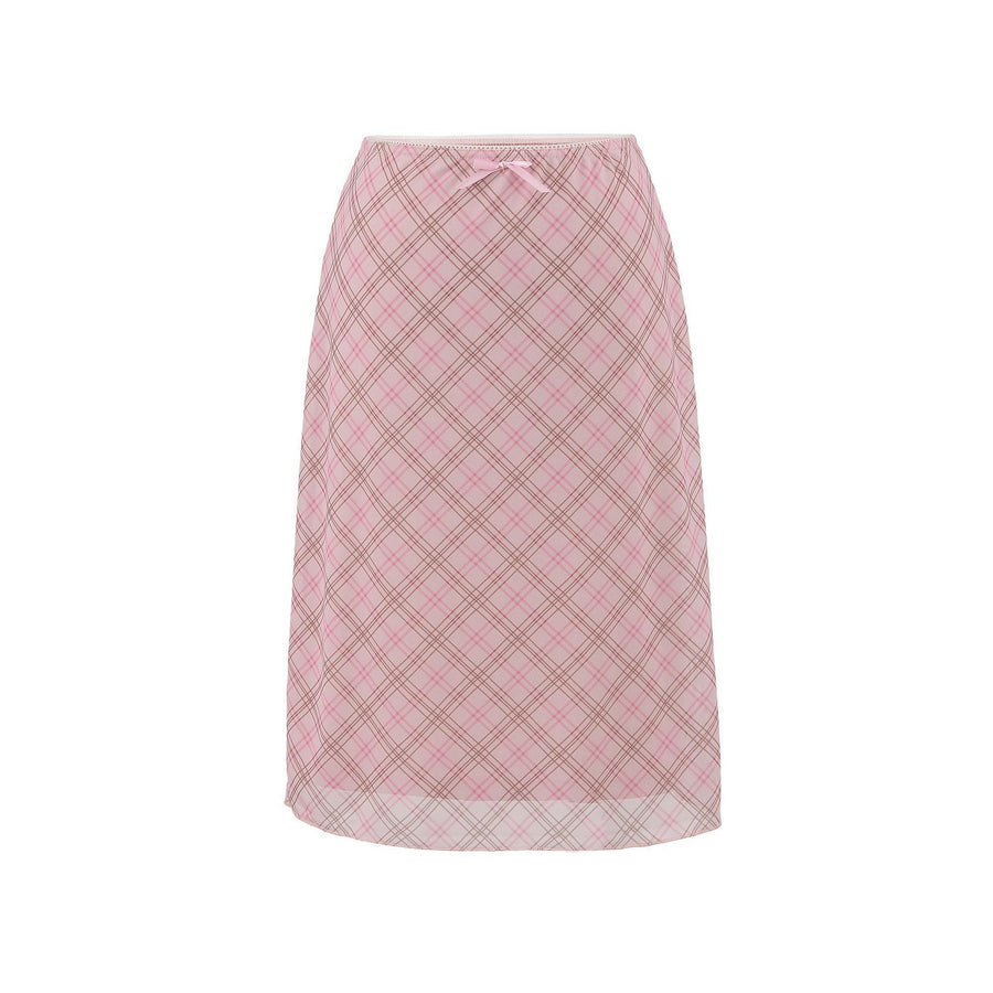 Bow-knot Ribbon Mesh Plaid Skirt for Women - Trendy Mini Skirt