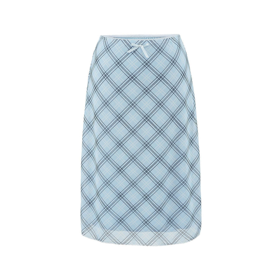 Bow-knot Ribbon Mesh Plaid Skirt for Women - Trendy Mini Skirt