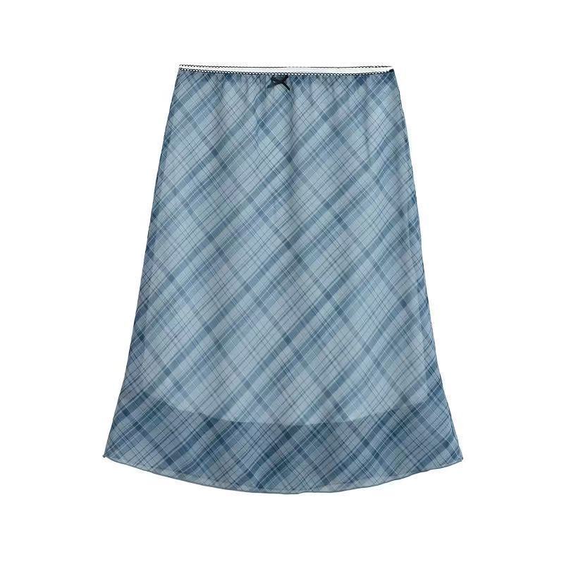 Bow-knot Ribbon Mesh Plaid Skirt for Women - Trendy Mini Skirt