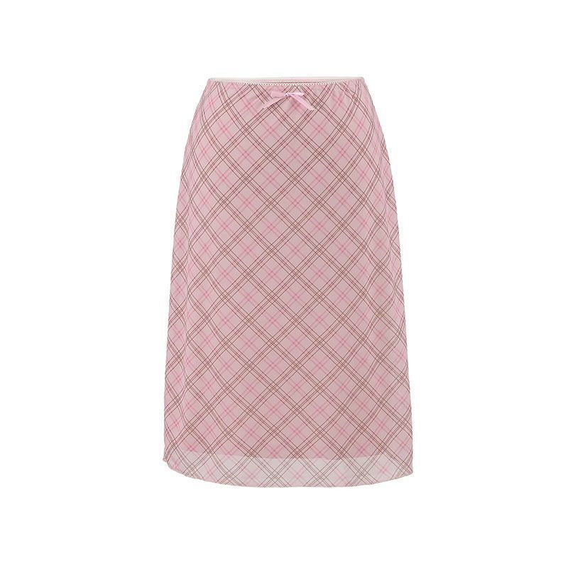 Bow-knot Ribbon Mesh Plaid Skirt for Women - Trendy Mini Skirt