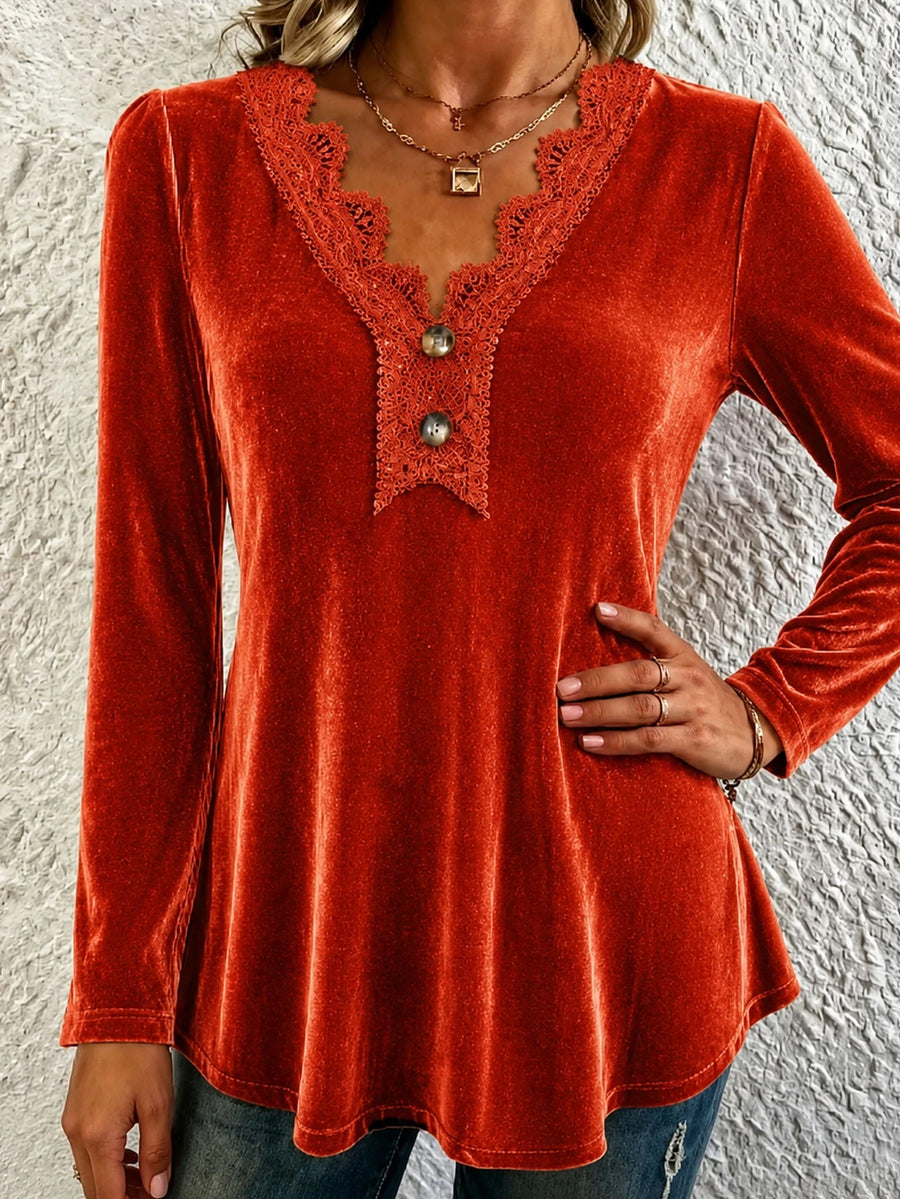 V-neck Stylish Casual Office Button-down Long-sleeve Shirt