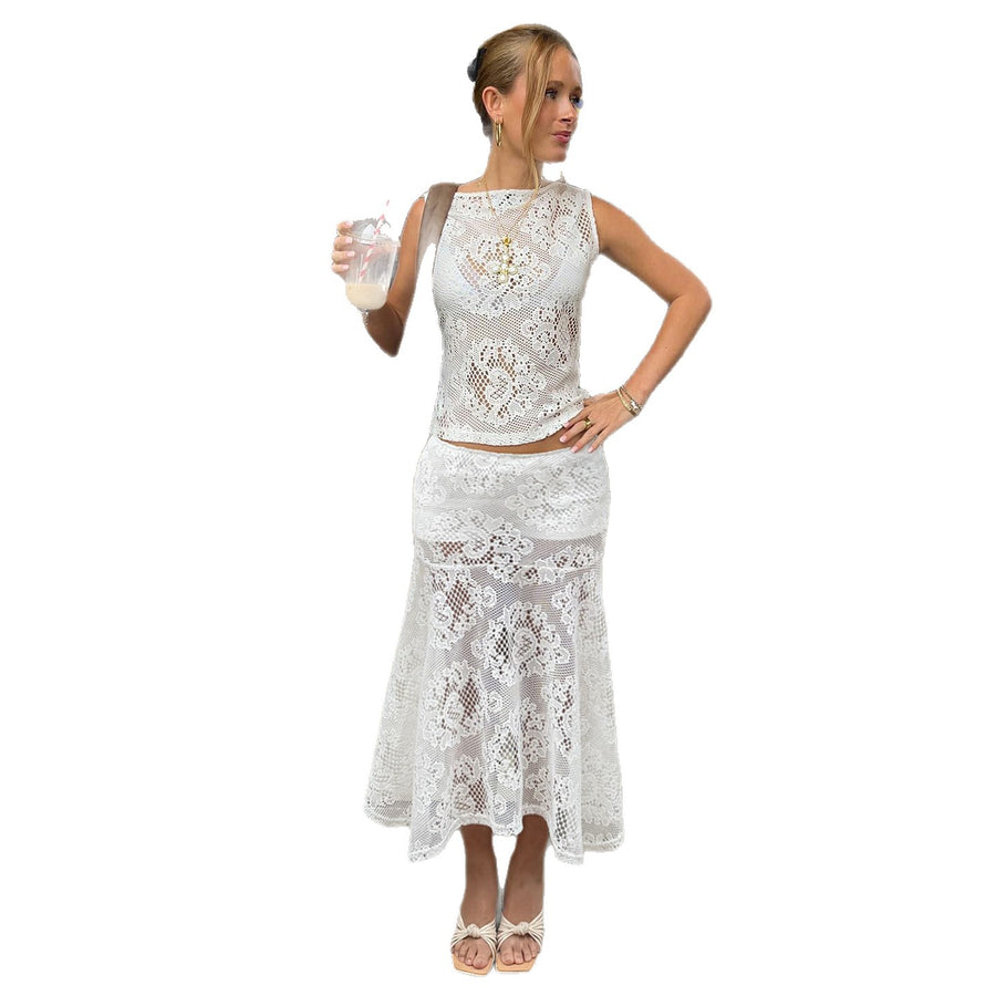 Womens Hollowed-Out Sheer Lace Mini Skirt