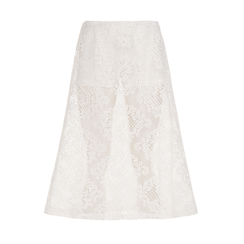 Womens Hollowed-Out Sheer Lace Mini Skirt