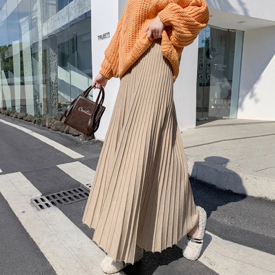 Pleated Knit Mini Skirt - High-Waisted & Flared Style