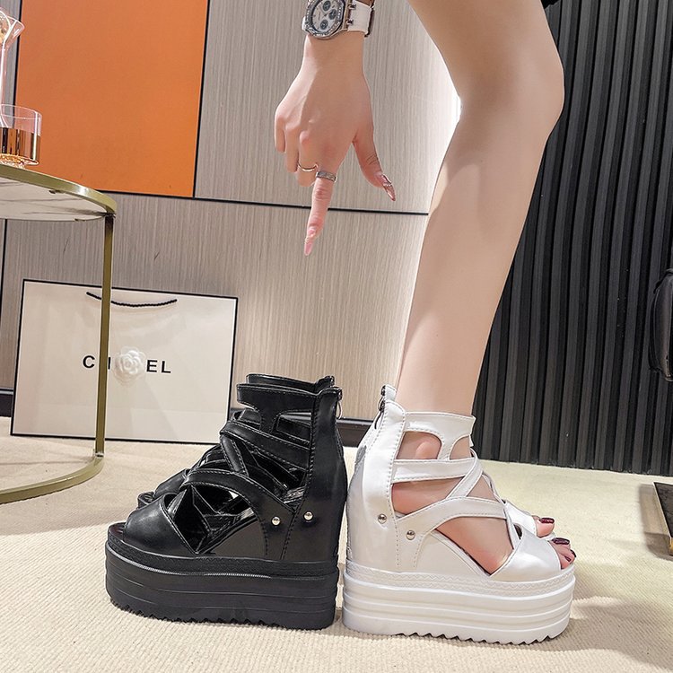 Womens Thick-soled Peep-toe Shoes with Cross Straps