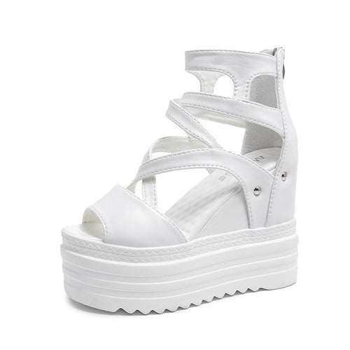 Womens Thick-soled Peep-toe Shoes with Cross Straps