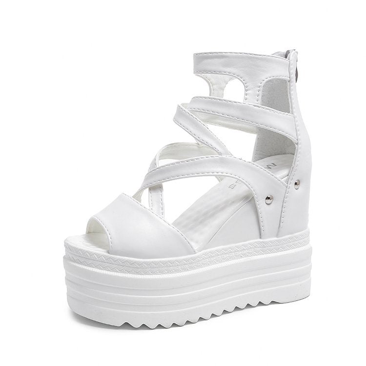 Womens Thick-soled Peep-toe Shoes with Cross Straps