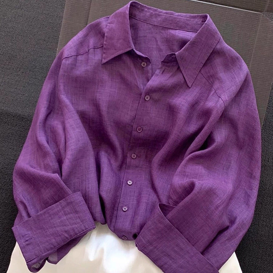 Stylish Solid-Color Ramie Blouse for Women - Perfect Fit