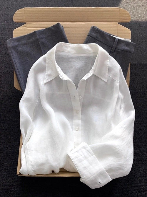 Stylish Solid-Color Ramie Blouse for Women - Perfect Fit