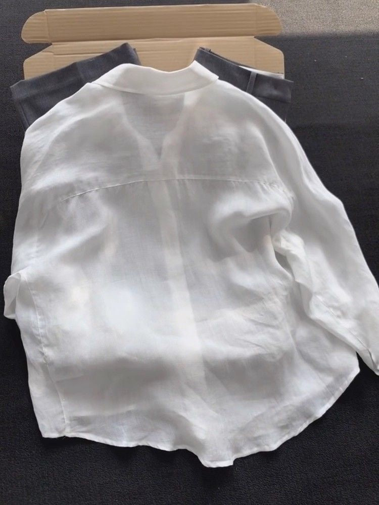 Stylish Solid-Color Ramie Blouse for Women - Perfect Fit
