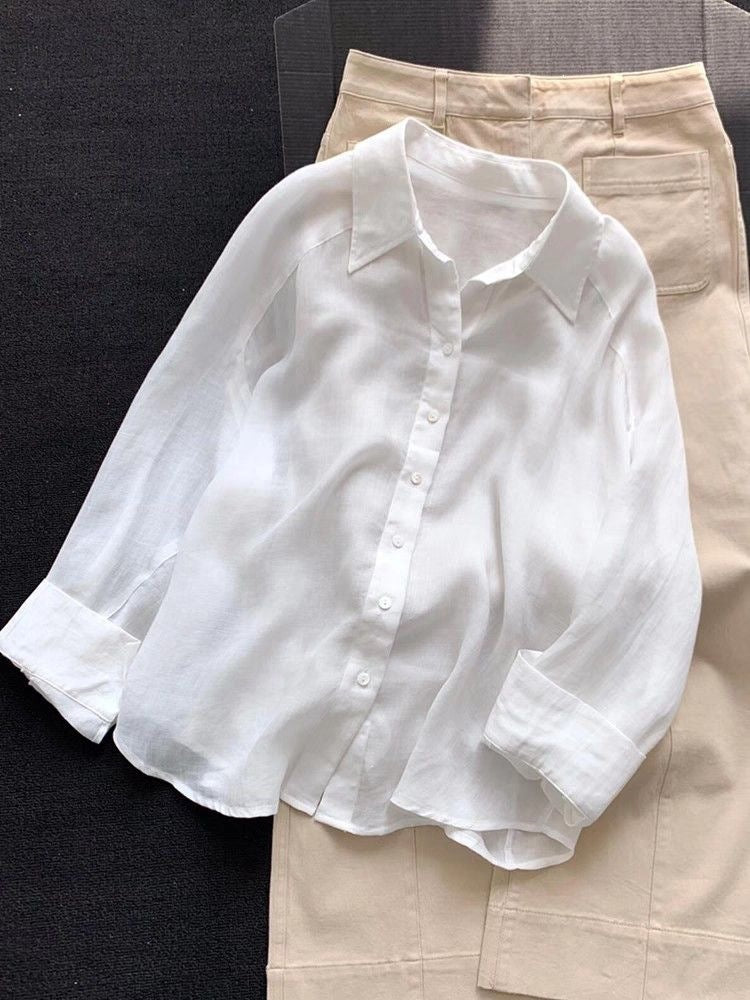 Stylish Solid-Color Ramie Blouse for Women - Perfect Fit