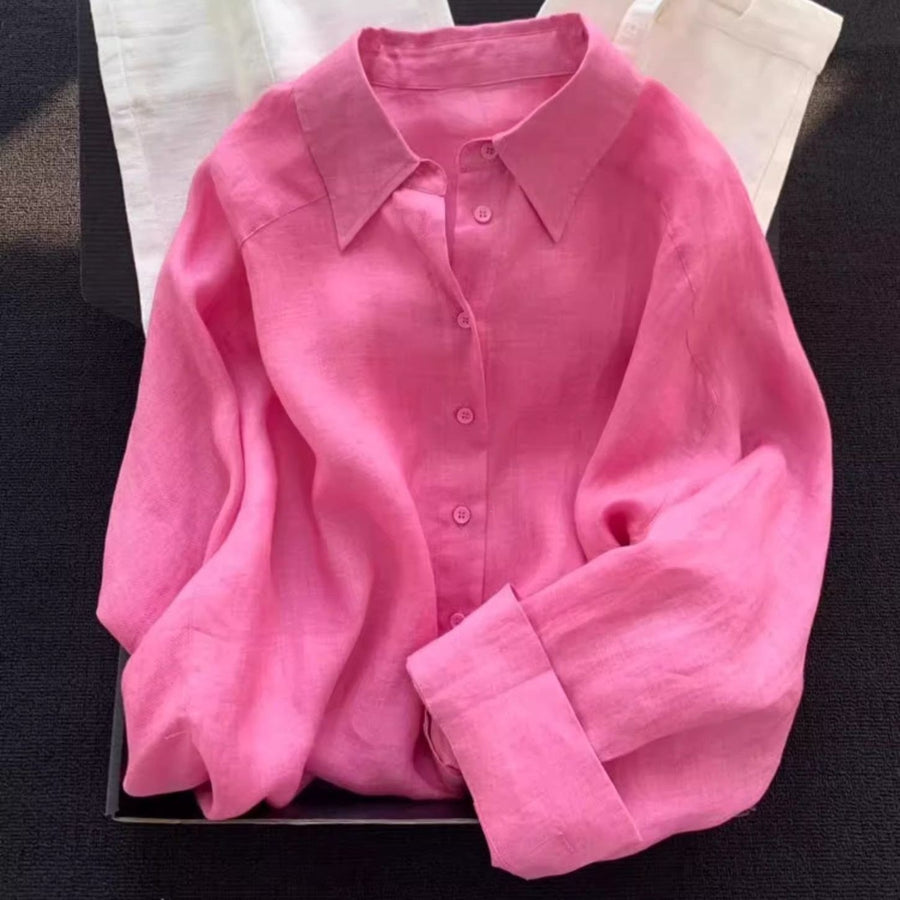 Stylish Solid-Color Ramie Blouse for Women - Perfect Fit