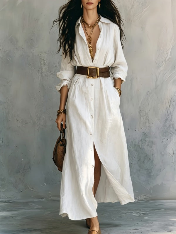 V-neck Long Shirt Dress for Women - Effortless Style